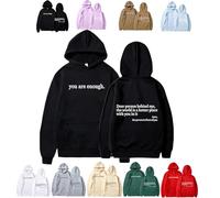 Genérico You Are Enough Hoodie, Dear Person Behind Me Sweatshirt, Casual Graphic Letter Print Sleeve Hoodies for Men Women (Black,M)