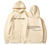 Genérico You Are Enough Hoodie, Dear Person Behind Me Sweatshirt Hoodie for Women Casual Letter Print Sleeve Pullover Gift (L,Beige)