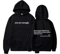 Genérico You Are Enough Hoodie,Drawstring Hooded Sweatshirt,Long Sleeve Pullover Tops,Super Soft Plain Hoodie with Pocket Unisex (Black,L)