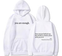 Genérico You Are Enough Hoodie,Drawstring Hooded Sweatshirt,Long Sleeve Pullover Tops,Super Soft Plain Hoodie with Pocket Unisex (White,XL)