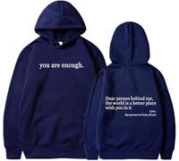 Genérico You Are Enough Hoodie,You Are Enough Sweatshirt,Dear Person Behind Me Hoodie,Women's Fall Winter Loose Print Hoodies (L,Navy Blue)