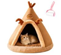 Genérico Yurt Elk Christmas Dogs Beds,Comfortable Plush Triangle Pet Teepee with Cushion,Cute Winter Indoor Soft Warm Washable Enclosed Cat Cave Bed for Cat and Dog
