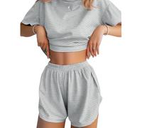 Genérico Zalora 2 Piece Short Split, 2 Piece Shorts Split Loungewear, Summer Pajama Sets for Women (Grey,M)