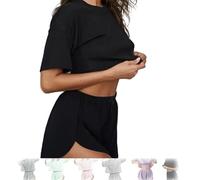 Genérico Zalora 2 Piece Short Split, Summer Pajama Sets for Women, 2 Piece Shorts Split Loungewear, Zaloraessentials Pajamas (Black,M)