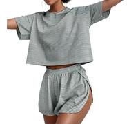 Genérico Zaloraessentials Pajamas, Zalora 2 Piece Short Split, 2 Piece Shorts Split Loungewear, Summer Pajama Sets for Women (Gray,L)