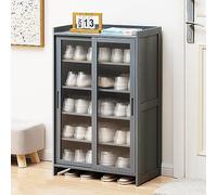 Genérico Zapatero de bambú de 5 Niveles con Puertas correderas para Entrada, Pasillo, salón y baño (60 x 32 x 93 cm, Gris).