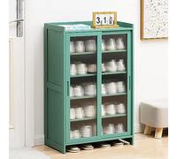 Genérico Zapatero de bambú, Zapatero de 5 Niveles con Puertas correderas, Moderno Zapatero para Entrada, Pasillo, salón y baño (60 x 32 x 93 cm, Verde).