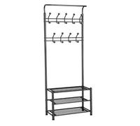 Genérico Zapatero y Perchero de pie Entrada o Recibidor Metálico. Estantería. 18-22 Ganchos y 3 Estantes. L62×An30×Al190cm.- L82×An30×Al190cm Blanco-Negro (Negro, 65 * 30 * 190)