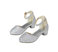 Genérico Zapatillas Casa Verano Niña- Sandalias Comodas De Vestir Tacón Alto Brillantes De Niña Con Flores Punta Cerrada Correa Al Tobillo Bodas Formales Fiestas Y Cumpleaños Básica