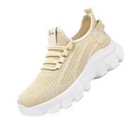 Genérico Zapatillas Correr Mujer Zapatillas Mujer Elegantes de Deporte de Verano para,Malla A Rayas,Cómodas,Ortopédicas Y Casuales Deportivas Deportivas (Beige,37)