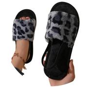 Genérico Zapatillas De Casa Mujer,Pantuflas De Invierno De Moda Para Interiores Y Exteriores Acogedoras Con Estampado De Leopardo SintéTico Y Banda EláStica Para Una Comodidad CáLida