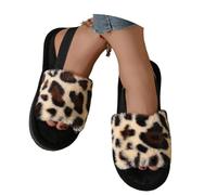 Genérico Zapatillas De Casa Mujer,Pantuflas De Invierno De Moda Para Interiores Y Exteriores Acogedoras Con Estampado De Leopardo SintéTico Y Banda EláStica Para Una Comodidad CáLida