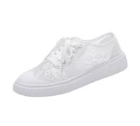 Genérico Zapatillas Deporte Mujer Zapatillas Transpirables Zapatos de Lona Hueca de Malla Transpirable con Encaje,Informales,Deportivos,Pequeños,Blancos,para Tabla,Deportivas (White,40)