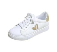 Genérico Zapatillas Mujer Corazones Rhinestone Blancos Planos Cómodos Zapatos Moda Diario, dorado, 37 EU