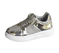Genérico Zapatillas Mujer Deporte Zapatillas Anchas Zapatos de Tabla Deportivos Casuales de con Lentejuelas Y Gruesa para Exteriores Deportivas Deporte Deportivas Mujer (Silver,36)