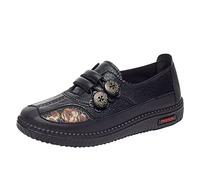 Genérico Zapatillas Negras de Trabajo para Mujer 2024 Otoño - Zapatos Casuales Cómodos con Fondo de Punta Redonda y Flores - Tenis de Ancho Especial
