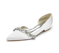 Genérico Zapato de Tacon Bajo para Mujer Comodo,de Punta Fina Zapatos Sandalias Cristallo da Matrimonio Dress Scarpe Basse,Blanca,40 EU