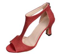 Genérico Zapato Tacón Pequeño Mujer 2025 Verano Sandalias y Puntera Abierta Bombas Color Sólido Grueso Club Sexy Noche High Heels Elegante Pescado Boca Sandalias, rojo, 35 EU