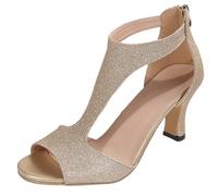 Genérico Zapato Tacón Pequeño Mujer 2025 Verano Sandalias y Puntera Abierta Bombas Color Sólido Grueso Club Sexy Noche High Heels Elegante Pescado Boca Sandalias, dorado, 36 EU