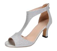 Genérico Zapato Tacón Pequeño Mujer 2025 Verano Sandalias y Puntera Abierta Bombas Color Sólido Grueso Club Sexy Noche High Heels Elegante Pescado Boca Sandalias, plateado, 39 EU