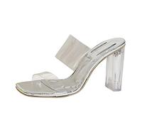 Generico Zapatos bajos para mujer de verano abiertos - Sandalias de mujer con tacón ancho alto zapatillas Slide Punta Cuadrada Zapatillas de PVC transparente ligeras y cómodas Zapatos elegantes para