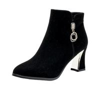 Generico Zapatos Botas Mujer con Tacón, Botas Mujer Invierno Clásicos Elegantes, Botines Suaves Botines a Prueba de Viento Cómodos Chelsea Boots Mujer Vintage Negros Botas Mujer, Negro , 36 EU