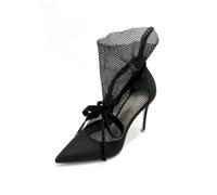 Genérico Zapatos Botín de Malla para Mujer con Cordones y Punta Fina | Tacón de aguja de 8 cm con cintas cruzadas y lazo grande para fiestas, cócteles, bailes, cenas y recepciones