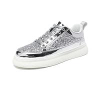 Genérico zapatos casuales para hombre de oro con lentejuelas de piel brillante, suela de plataforma gruesa, de gama baja, cómoda, zapatos de deporte, moda para velada y uso diario, plata, 44 EU