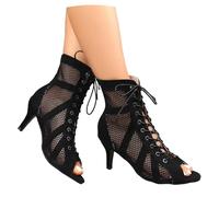 Genérico Zapatos de Baile para Mujer con TacóN Botines de Clase de Malla Elegantes Zapatos de SalóN con TacóN y Punta Abierta con Cordones Calzado Sexy para Fiestas Veladas y Especiales en Discotecas