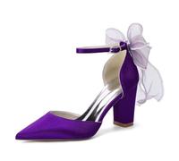 Genérico Zapatos De Boda De Tacón Alto con Tiras para Mujer con Lazo Tacón De Bloque Zapatos De Fiesta De Graduación Punta Puntiaguda Zapatos De Novia Y Damas De Honor,Púrpura,36 EU