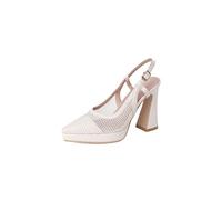 Genérico Zapatos de Boda de tacón Alto con Tiras para Mujer Punta Puntiaguda Plataforma Sandalias de Novia Cuero PU Malla Zapatos de Fiesta de graduación,Apricot,40 EU