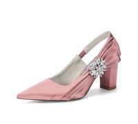 Genérico Zapatos de Boda Mujer Satinados Tacón Ancho 8,5 cm Slingback Punta Fina con Broche de Cristal y Lazo Elegante Bridal Heels,Flesh Pink,42 EU