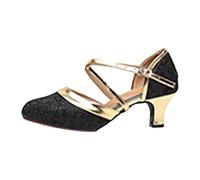 Genérico Zapatos De Danza Latina Mujer Punta Cerrada Latina Tango Vals Fiesta Social Salón De Baile Ballroom Sandalias De Baile Para Mujeres Con Tacón Lentejuelas Moderno Para Latín, Negro , 37 EU