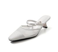 Genérico Zapatos De Invitada De Boda De Malla con Brillo para Mujer | Sandalias Mule De TacóN De Gatito Con Lazo Y Diamantes De ImitacióN, Sin Cordones Sandalias De Fiesta De GraduacióN