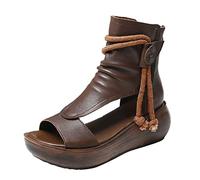 Generico Zapatos de mujer de verano abiertos con cuña - Chanclas de mujer cerradas detrás con cremallera Sandalias diseño de botín detalles perforados sandalia punta redonda plataforma zapatos de moda