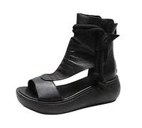 Generico Zapatos de mujer de verano abiertos con cuña - Chanclas de mujer cerradas detrás con cremallera Sandalias diseño de botín detalles perforados sandalia punta redonda plataforma zapatos de moda