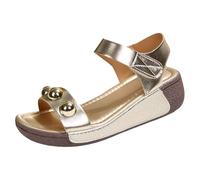 Genérico Zapatos De Mujer Sandalias de cuña para mujer con adornos cuentas metálicas. Mules elegantes punta abierta con una sola tira cómoda y versátil. Zapato (Gold, 37)