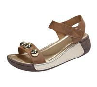 Genérico Zapatos De Mujer Sandalias de cuña para mujer con adornos cuentas metálicas. Mules elegantes punta abierta con una sola tira cómoda y versátil. Zapato (Brown, 43)