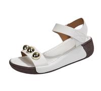 Genérico Zapatos De Mujer Sandalias de cuña para mujer con adornos cuentas metálicas. Mules elegantes punta abierta con una sola tira cómoda y versátil. Zapato (White, 39)