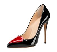 Genérico Zapatos De Tacón Alto De Aguja para Mujer | Tacones De Verano De Charol Con Punta Puntiaguda Y DecoracióN De CorazóN Rojo, Zapatos De Fiesta De Baile De GraduacióN