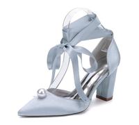 Generico Zapatos de tacón de satén con Perlas para Mujer,para Boda,Punta Puntiaguda,Baile de graduación, Sandalias de Noche,Plata,38 EU