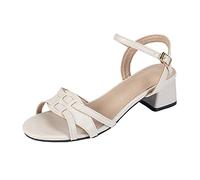 Genérico Zapatos de Tacon Mujer Anchas Sandalias de Verano Calzoncillos Los Pies Verano Zapatos Primavera Media Heel Abran Sandals Slim Buckle Y Sandalias Femeninas Sandalia Mujer (Beige,38)