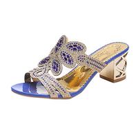 Genérico Zapatos de Tacon Mujer Anchas Sandalias Verano Bohemia Sandalias Slipper dedo del Pie Zapatos Casual Sandalia Fucsia Mujer de Verano (Blue,35)