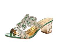 Genérico Zapatos de Tacon Mujer Anchas Sandalias Verano Bohemia Sandalias Slipper dedo del Pie Zapatos Casual Sandalia Fucsia Mujer de Verano (Green,38)