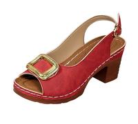 Genérico Zapatos de Tacon Mujer Sandalias Confort Mujer Sandalias de Verano con Hebilla Metal Grande Y Pez para,Estilo Europeo Y Americano,Tacon Plateadas (Red,36)