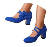 Genérico Zapatos de Vestir Florales clásicos de Punta Redonda y tacón para Oktoberfest, otoño e Invierno, Informales y a la (Blue, 36)