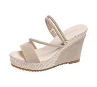 Genérico Zapatos De Vestir Mujer Sandalias de cuña con uela gruesa y puntera que aumentan la altura, con diseño calado. Cómodas sandalias para mujer. Zapatos Tacon Comodos (Beige, 40)