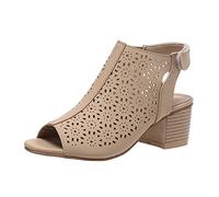 Genérico Zapatos de Vestir Mujer Sandalias de Verano Anchas Mujeres Verano Sólido Gancho Bucle Casual Ahueca Hacia Fuera Punta Abierta Tacones Cuadrados Cómodos Sandalia Cuero Mujer (Khaki,37)