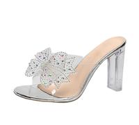 Genérico Zapatos de Vestir Mujer Zapatos de Verano Anchas Mujer Verano Pez Tacón Transparente con Pajarita Zapatillas Sandalia con Hebillas Playa (Beige,36)