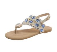 Genérico Zapatos Fiesta Comodos Chanclas lanas estilo boho con edrería ra mujer, sandalias planas rillantes con tira en T, erlas y tira en el tobillo. Sandalias Tacon Mujer (Blue, 40)